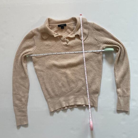 J. Crew Ruffle Collar Ribbed Merino Wool Sweater, Tan, Beige, Neutral, Small - Picture 8 of 10